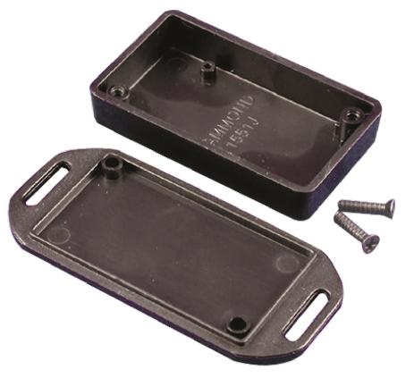 Hammond 1551 Series Black ABS Enclosure, IP54, Flanged, Black Lid, 60 x 35 x 15mm