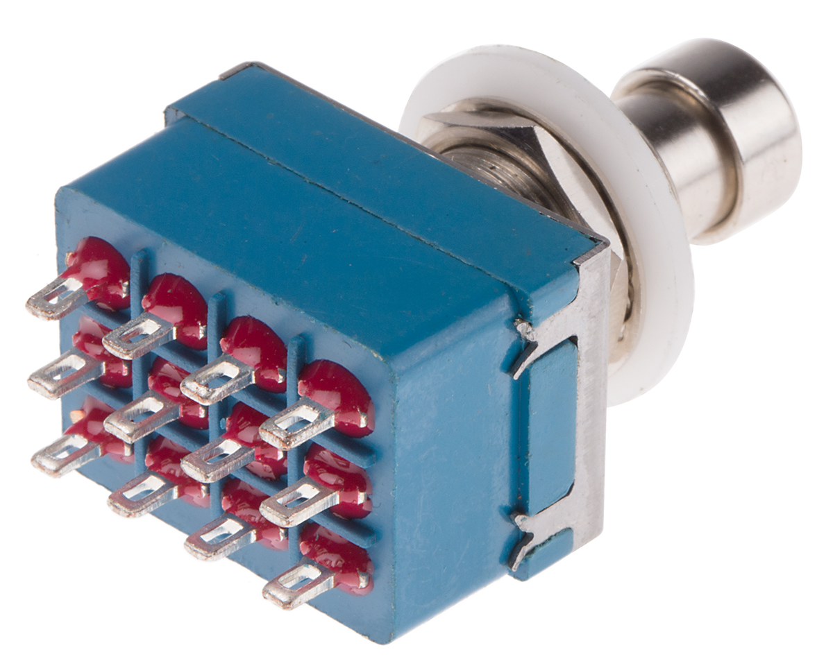 RS PRO Push Button Switch, Latching, PCB, 12.2mm Cutout, 4PDT