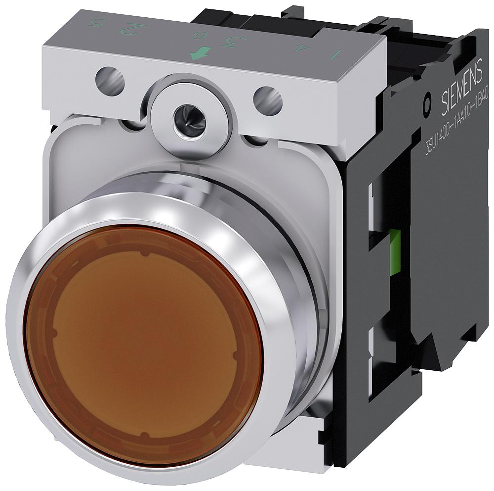 Siemens SIRIUS ACT 3SU11 Series Illuminated Push Button Complete Unit, 22mm Cutout, SPST, IP66, IP67, IP69(IP69K)