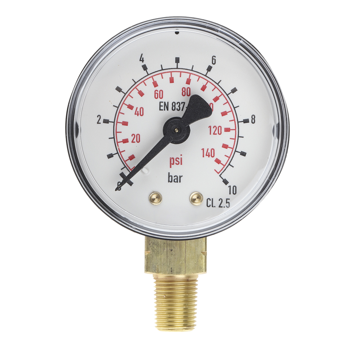 RS PRO R 1/8 Analogue Pressure Gauge 10bar Bottom Entry 50mm Outside Diameter, With RS Calibration