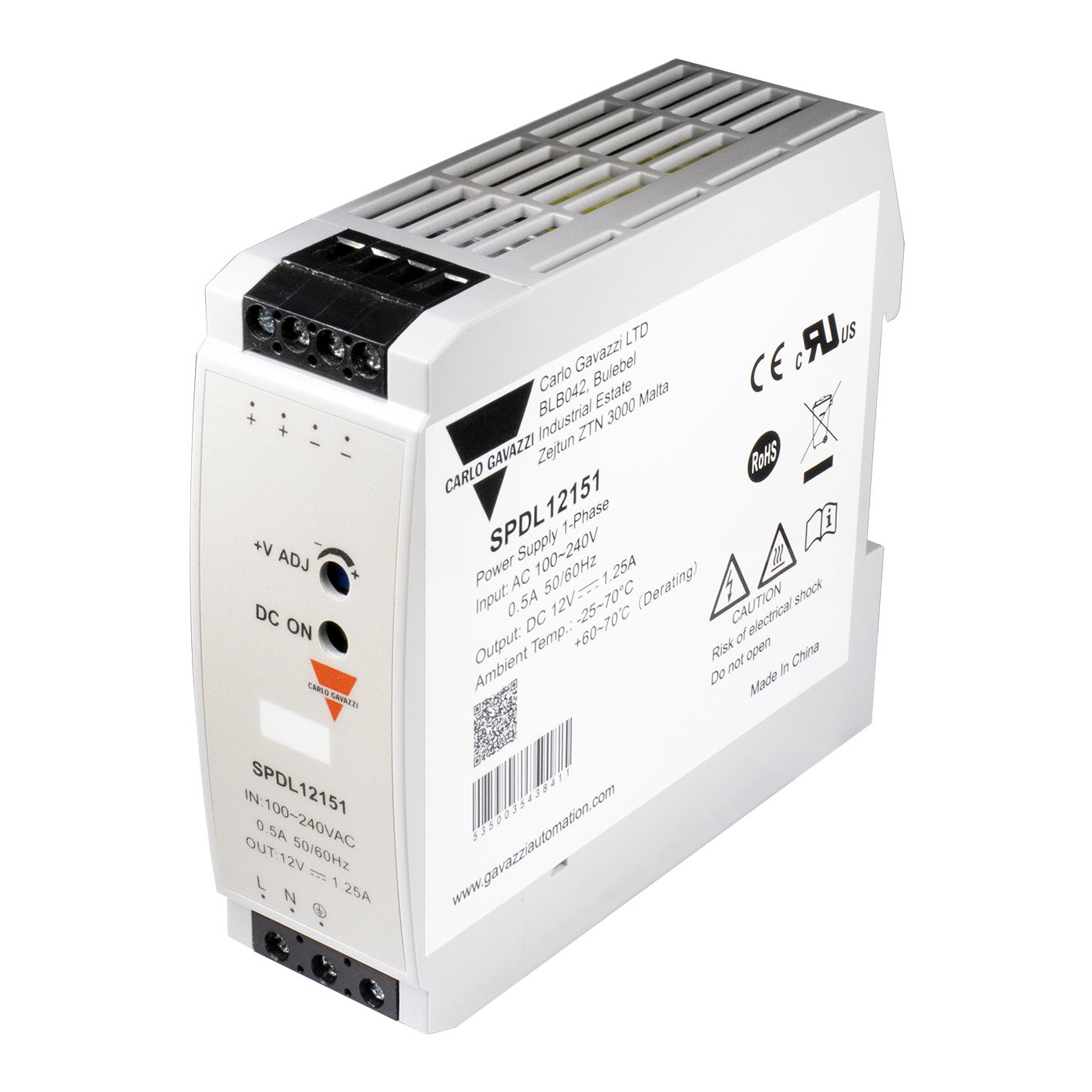 Carlo Gavazzi Switching Power Supply, SPDL12151, 12V, 1.25A, 15W, 1 Output, 100 → 240V dc Input Voltage