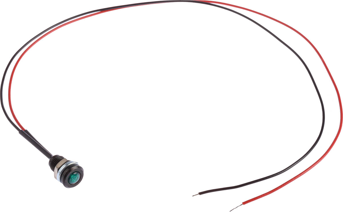 Oxley Green Panel Mount Indicator, 3.6V, 6.4mm Mounting Hole Size, Lead Wires Termination, IP66