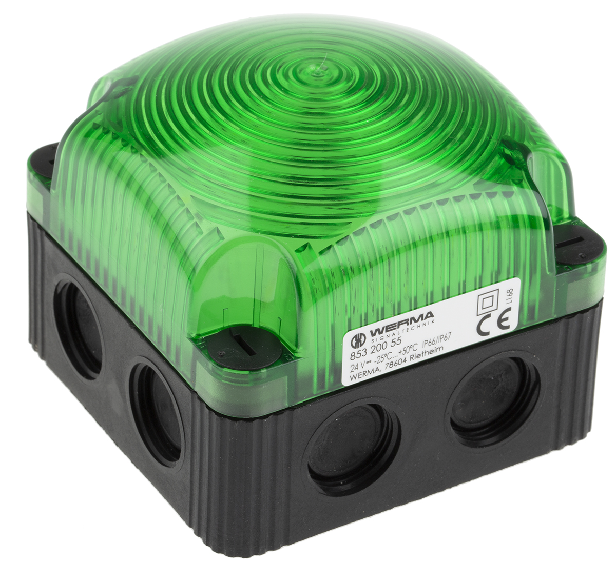 Werma BWM 853 Series Green Steady Beacon, 24 V dc, Surface Mount, Wall Mount, LED Bulb, IP66, IP67