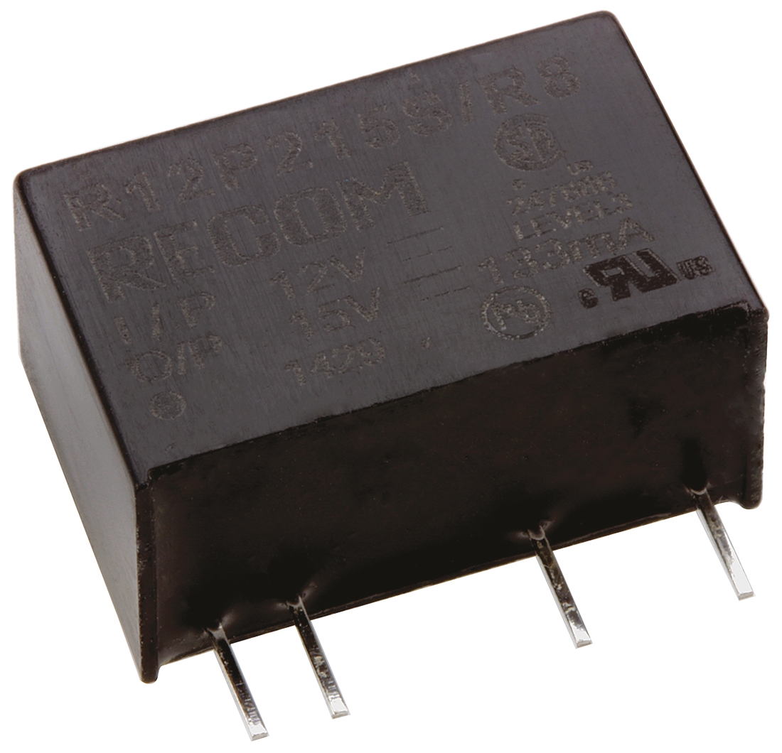 Recom DC-DC Converter, 15V dc/ 132mA Output, 10.8 → 13.2 V dc Input, 2W, Through Hole, +85°C Max Temp -40°C Min