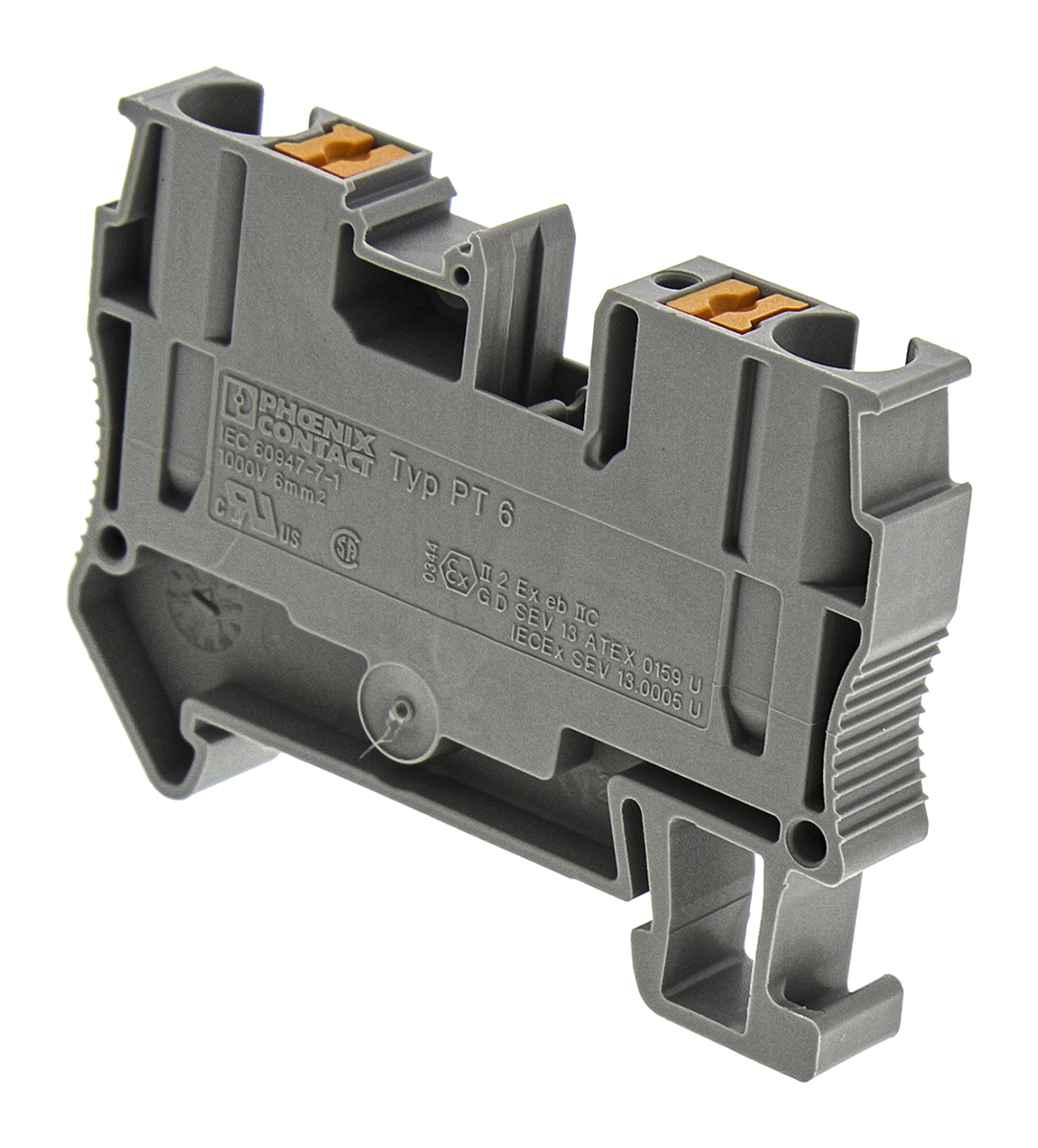 Phoenix Contact 3211813 PT 6 Series Grey, 10mm², Single-Level, Push In Termination