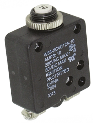 TE Connectivity Thermal Circuit Breaker - W58  Single Pole 50 V dc, 250V ac Voltage Rating, 10A Current Rating