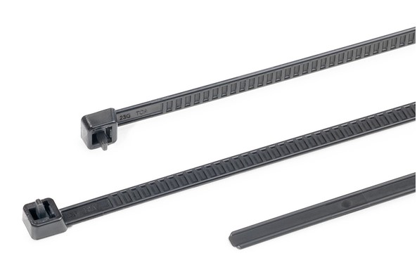 HellermannTyton Cable Tie, Releasable, 195mm x 4.7 mm, Black PA 6.6 Heatstabilised, Pk-25