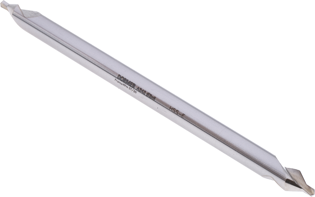 Dormer A2422 Series HSS-E Centre Drill Bit, 2 mm, 6 mm Diameter, 100 mm Overall