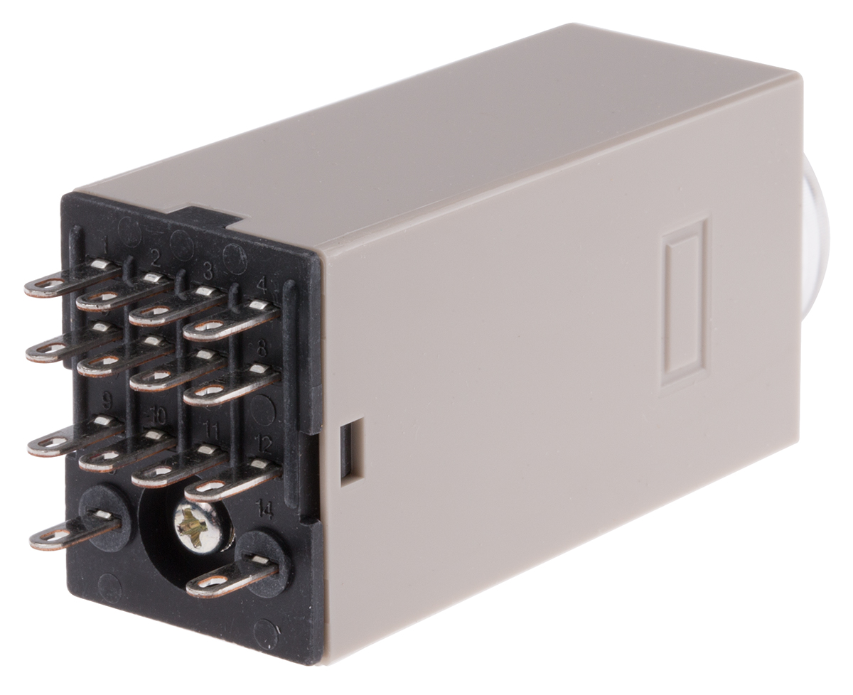 Omron H3Y-4 Series DIN Rail, Surface Mount Timer Relay, 24V ac, 4-Contact, 1 → 30s, 1-Function, 4PDT