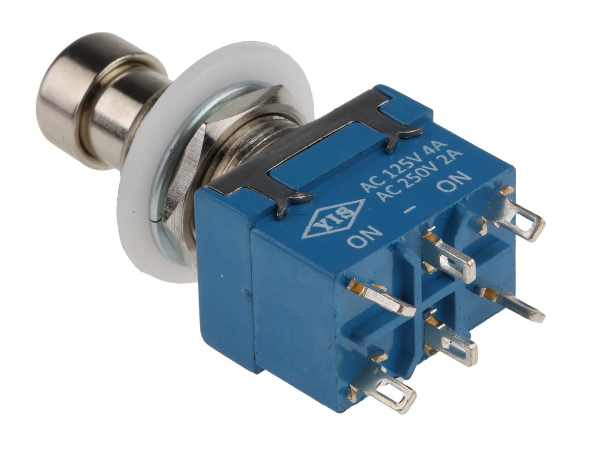 RS PRO Push Button Switch, Latching, PCB, 12.2mm Cutout, DPDT