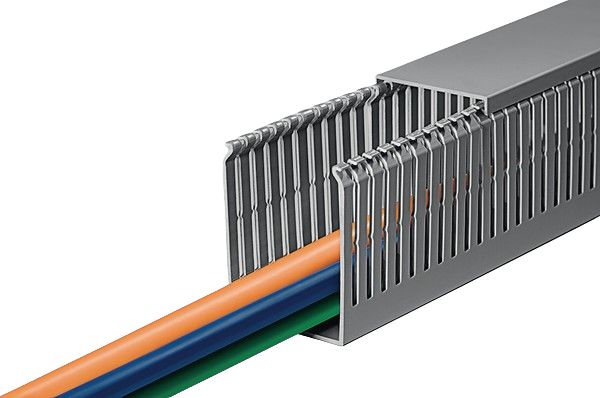 HellermannTyton HTWD-PN Grey Slotted Panel Trunking - Wide Slot, W120 mm x D80mm, L2m, PVC