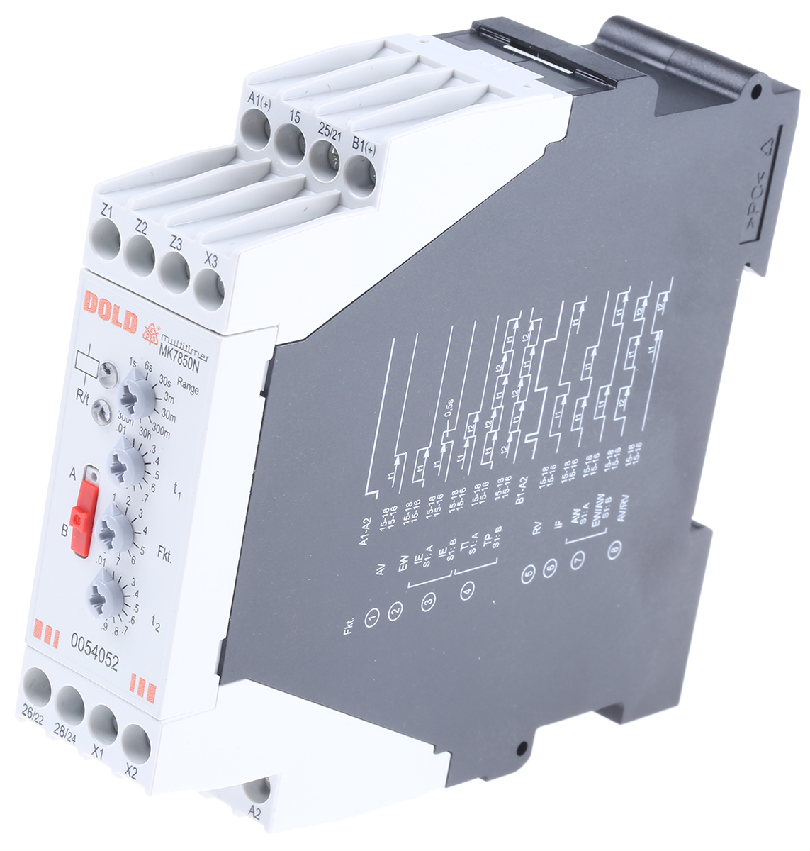 Dold MK7850N Series DIN Rail Mount Timer Relay, 12 → 240V ac/dc, 2-Contact, 0.03 → 300 min, 0.06 →