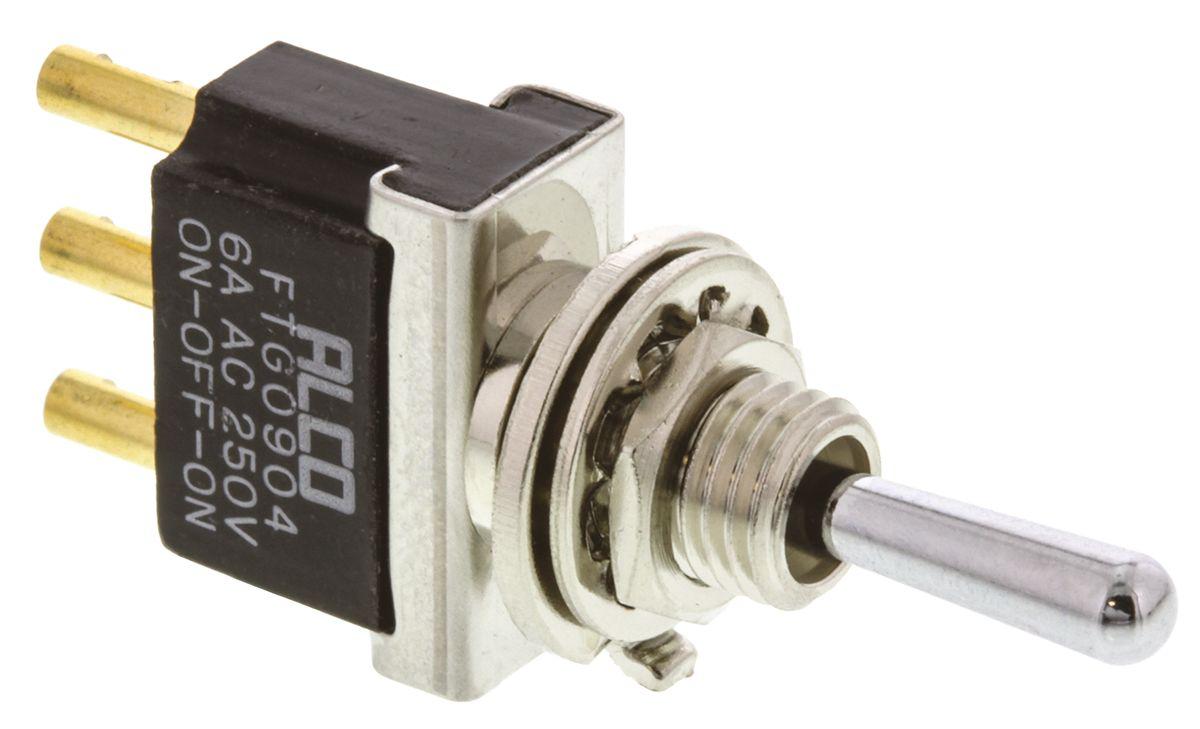 TE Connectivity Toggle Switch, Panel Mount, (On)-Off-(On), SPDT, Solder Terminal, 125V ac