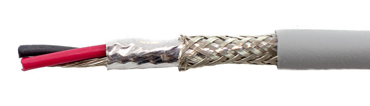 Alpha Wire Ecogen Ecocable Mini Control Cable, 2 Cores, 0.09 mm² 28 AWG, Screened, 30 m, Grey Modified Polyphenylene