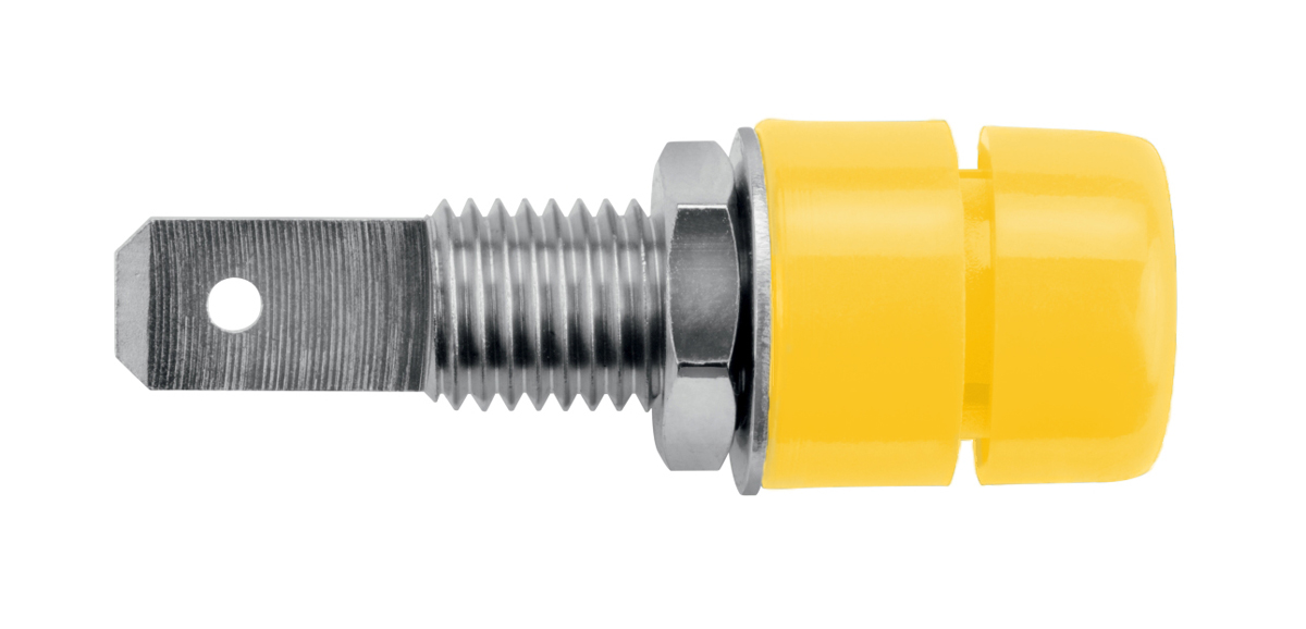 Schutzinger Yellow Female Banana Socket, 4 mm Connector, Tab Termination, 32A, Nickel Plating