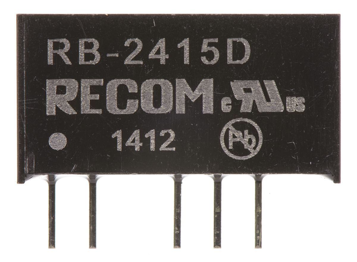 Recom RB DC-DC Converter, ±15V dc/ ±33mA Output, 21.6 → 26.4 V dc Input, 1W, Through Hole, +85°C Max Temp -40°C