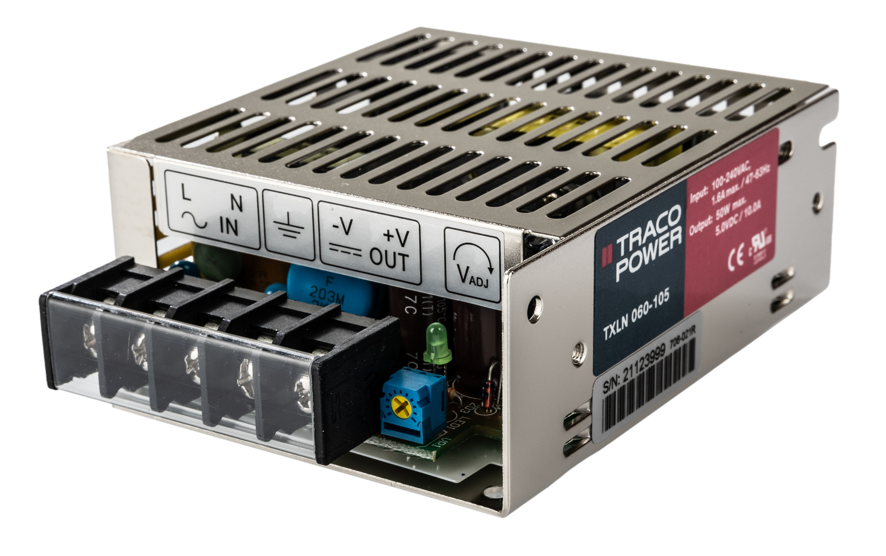 TRACOPOWER Power Supply, TXLN 060-105, 5V dc, 10A, 50W, 1 Output, 88 → 264V ac Input Voltage