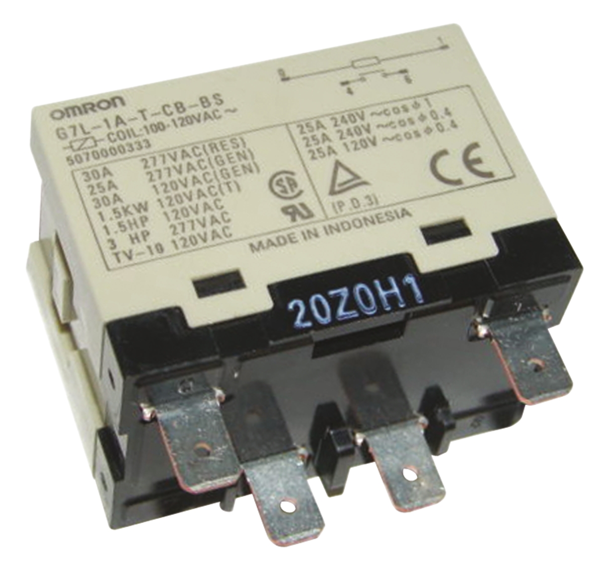 Omron Panel Mount Power Relay, 6V dc Coil, 30A Switching Current, SPST