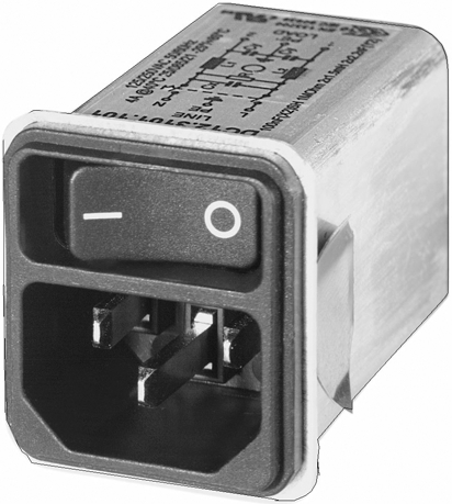 Schurter 6A, 250 V ac Male Snap-In Filtered IEC Connector DC12.4102.101