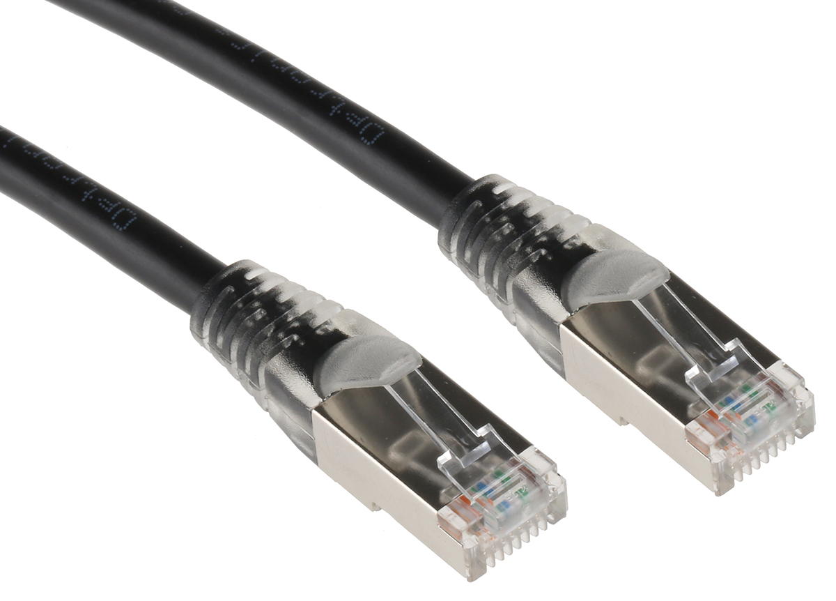 RS PRO, 0.5m Cat5e, Black RJ45 to Male RJ45 Male, F/UTP Shielded, Terminated PVC Sheath