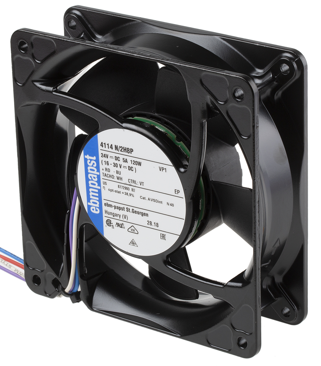 ebm-papst 4100 NH8 - S-Force Series Axial Fan, 24 V dc, DC Operation, 570m³/h, 120W, IP20, 119 x 119 x 38mm