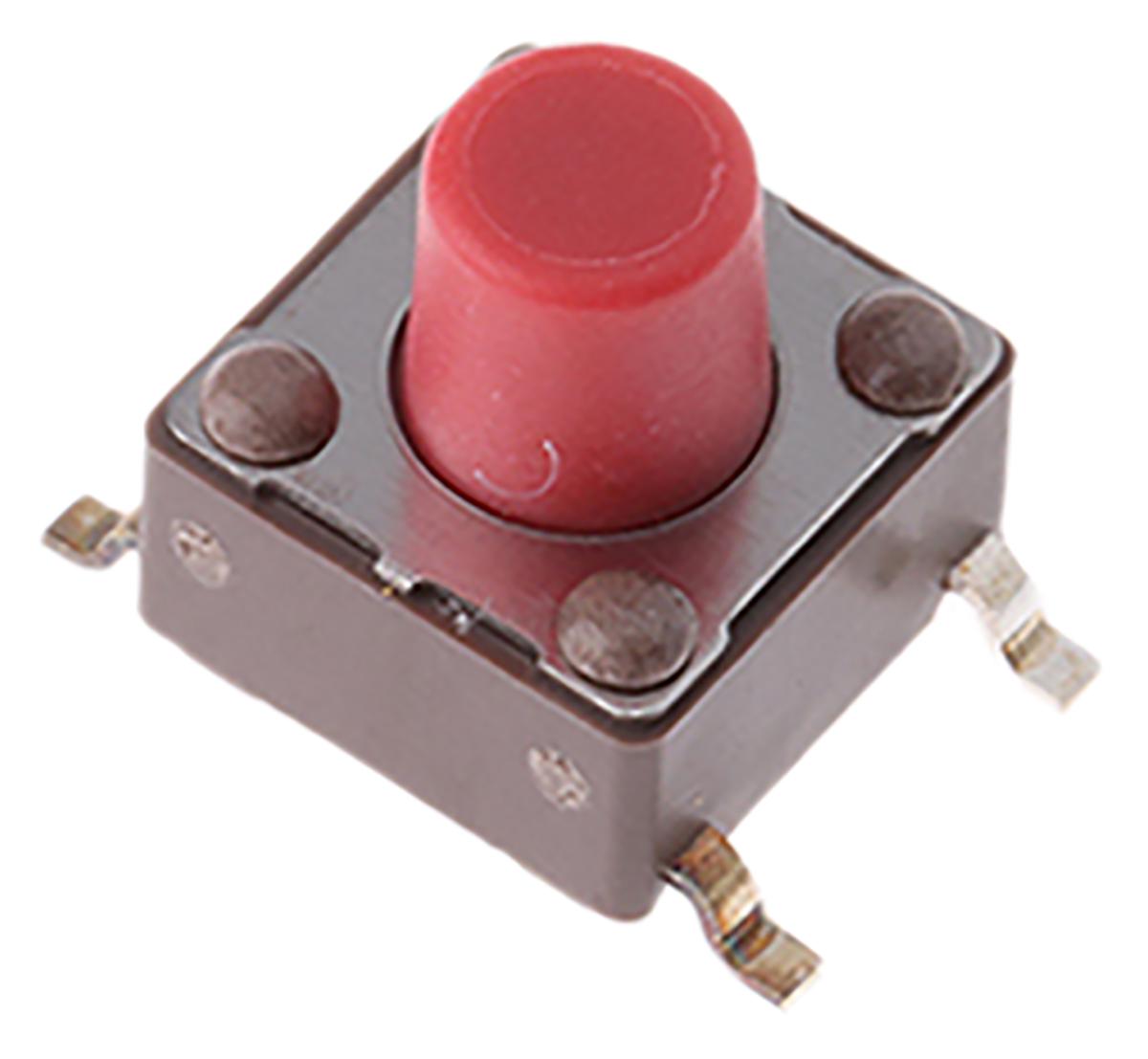Apem Red Stem Tactile Switch, SPST 50 mA @ 12 V dc 7mm Surface Mount