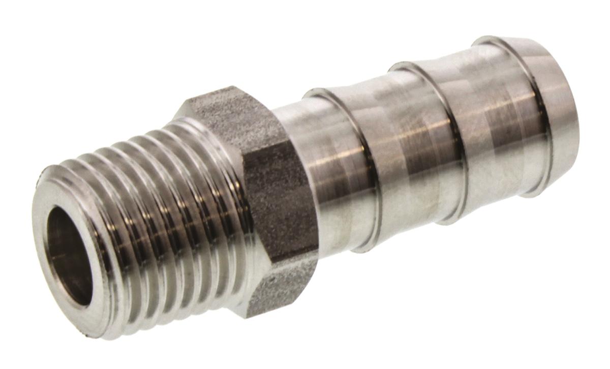Legris Stainless Steel Pipe Fitting, Straight Hexagon Tailpiece Adapter, Male R 1/4in x Male