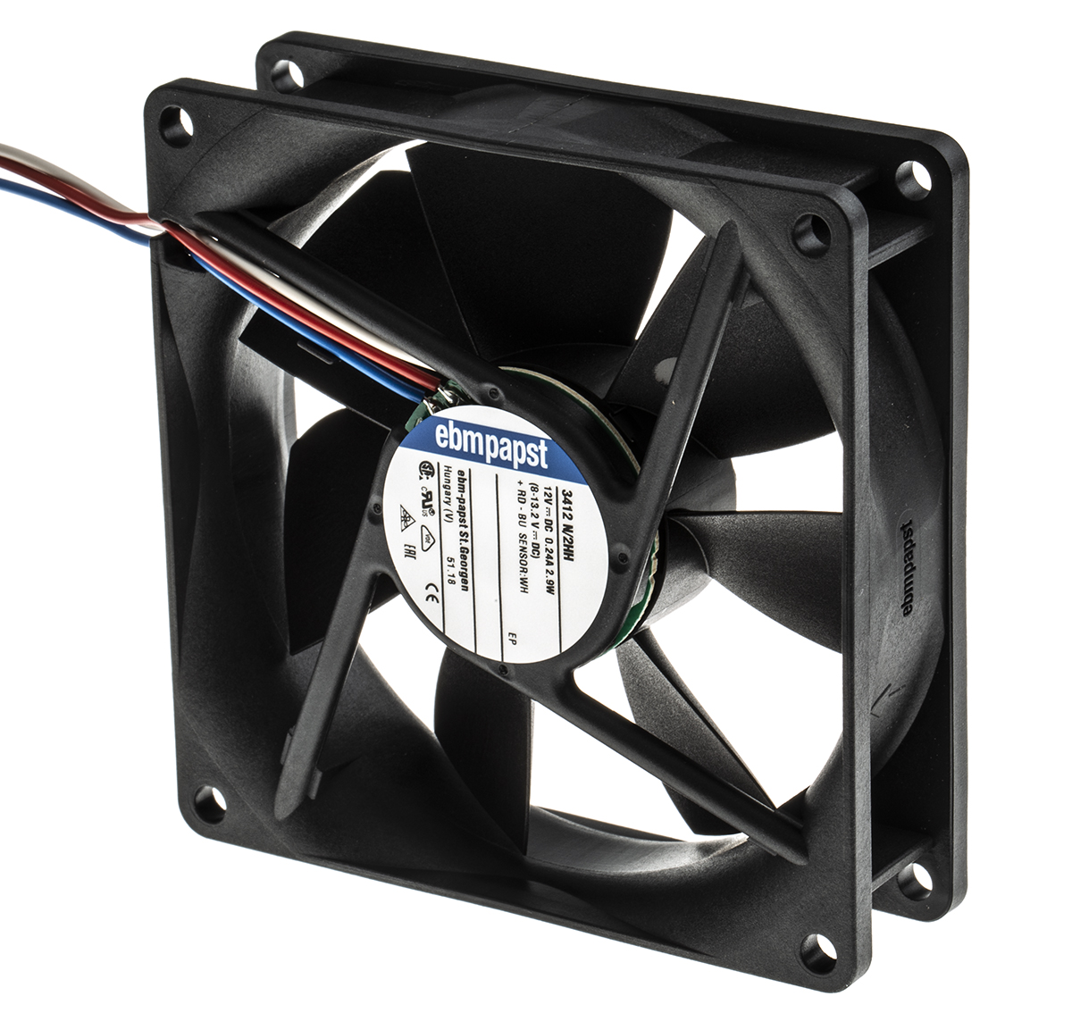 ebm-papst 3400 N Series Axial Fan, 12 V dc, DC Operation, 102m³/h, 2.9W, 92 x 92 x 25mm