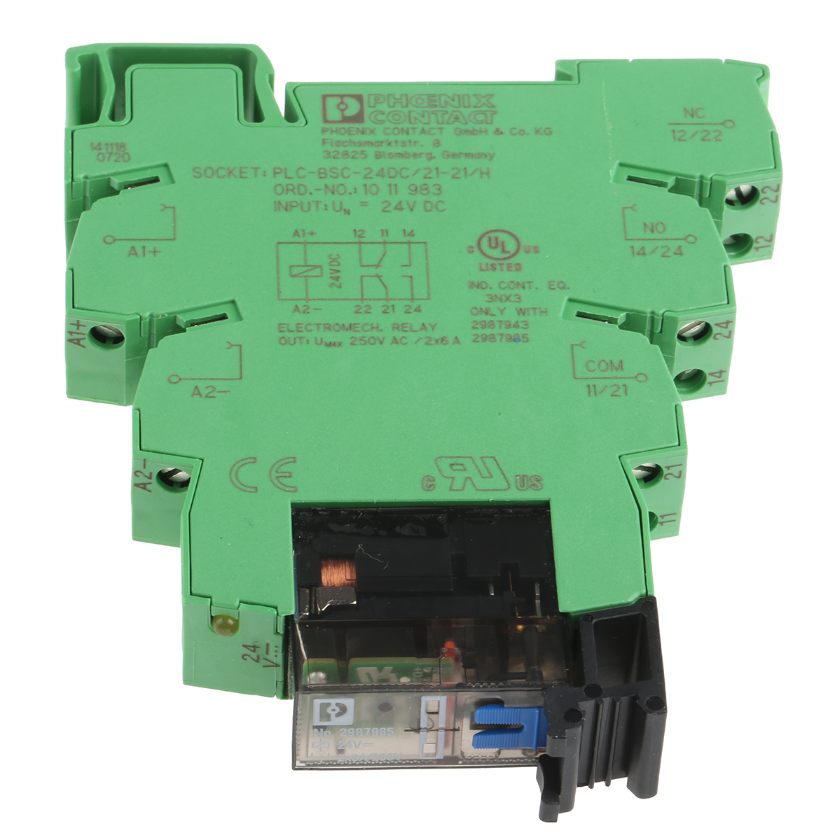 Phoenix Contact PLC-RSC- 24DC/21-21AU/MS Series Interface Relay, DIN Rail Mount, 24V dc Coil, DPDT, 2-Pole