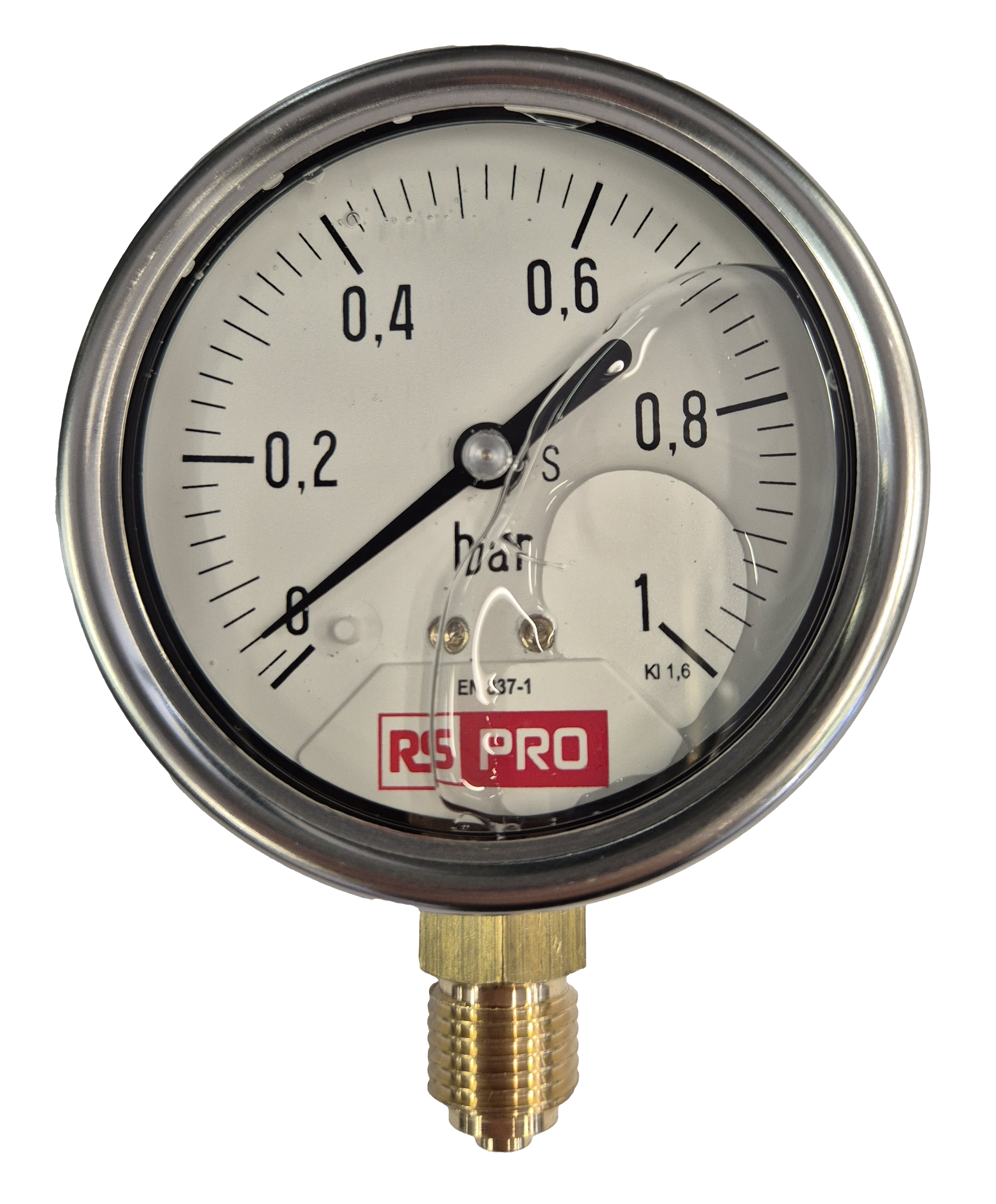 RS PRO BSP 1/4 Analogue Pressure Gauge 1bar Bottom Entry 63mm Outside Diameter