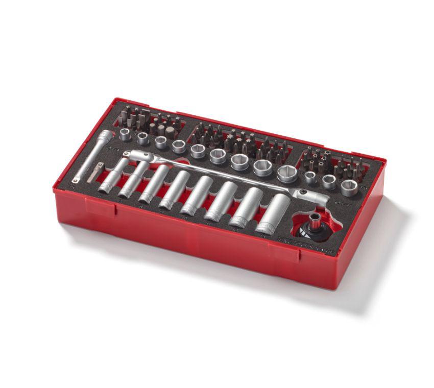 Teng Tools 87-Piece Imperial, Metric 1/4 in Deep Socket/Standard Socket/Bit Set with Ratchet, 6 point; Hex Bit;