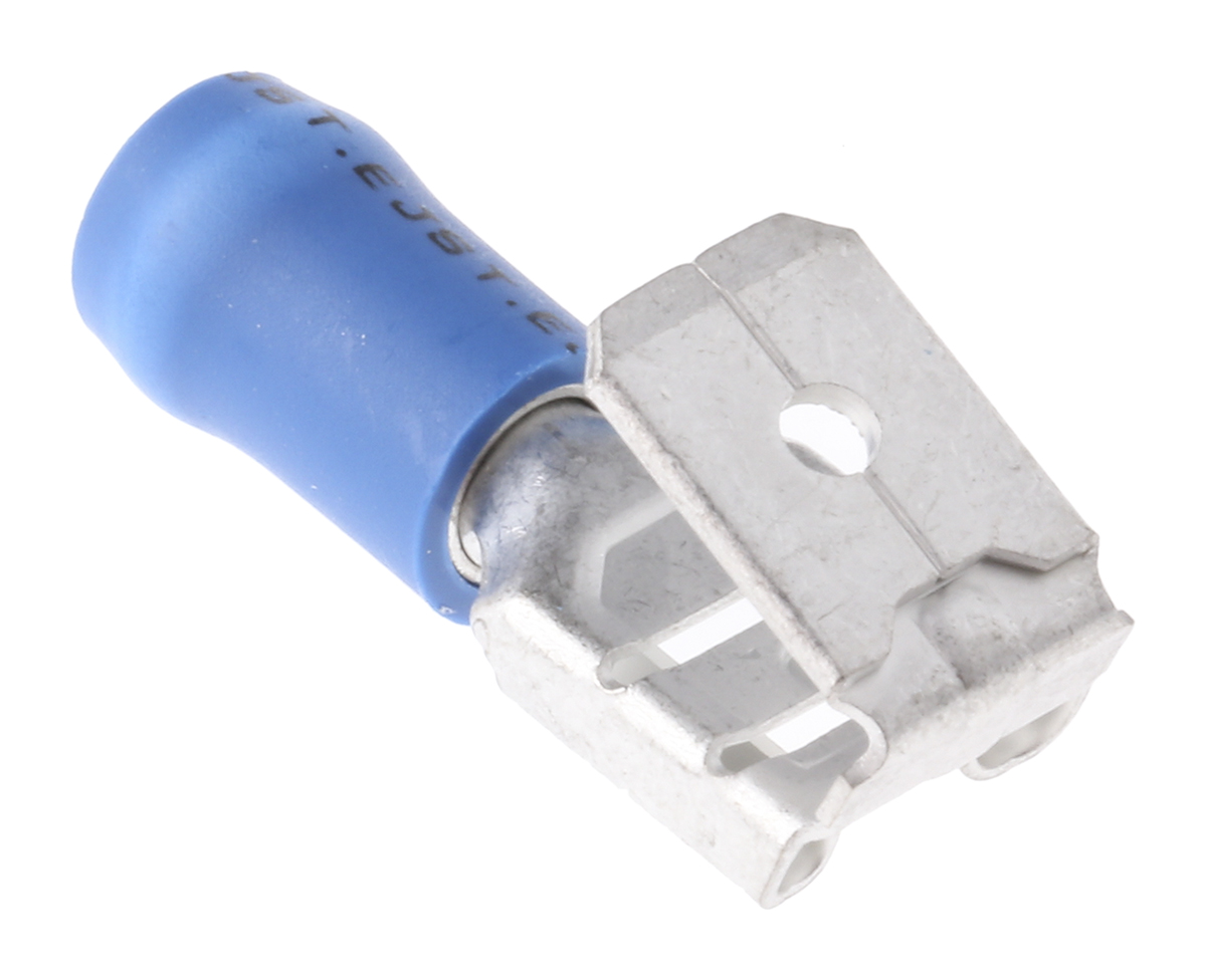JST FVDDFM Blue Insulated Female Spade Connector, Piggyback Terminal, 6.3 x 0.8mm Tab Size, 1mm² to 2.6mm²