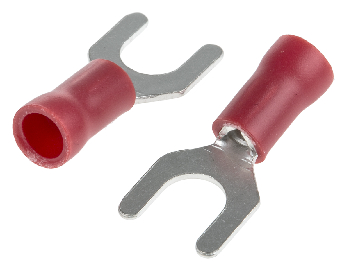 RS PRO Insulated Crimp Spade Connector, 0.5mm² to 1.5mm², 22AWG to 16AWG, M5 Stud Size Vinyl, Red