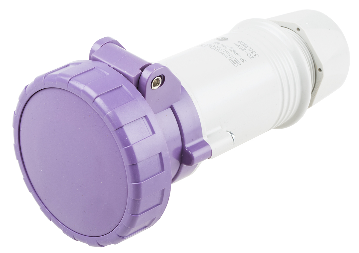 Scame IP66, IP67 Purple Cable Mount 3P Industrial Power Socket, Rated At 16A, 20 → 25 V