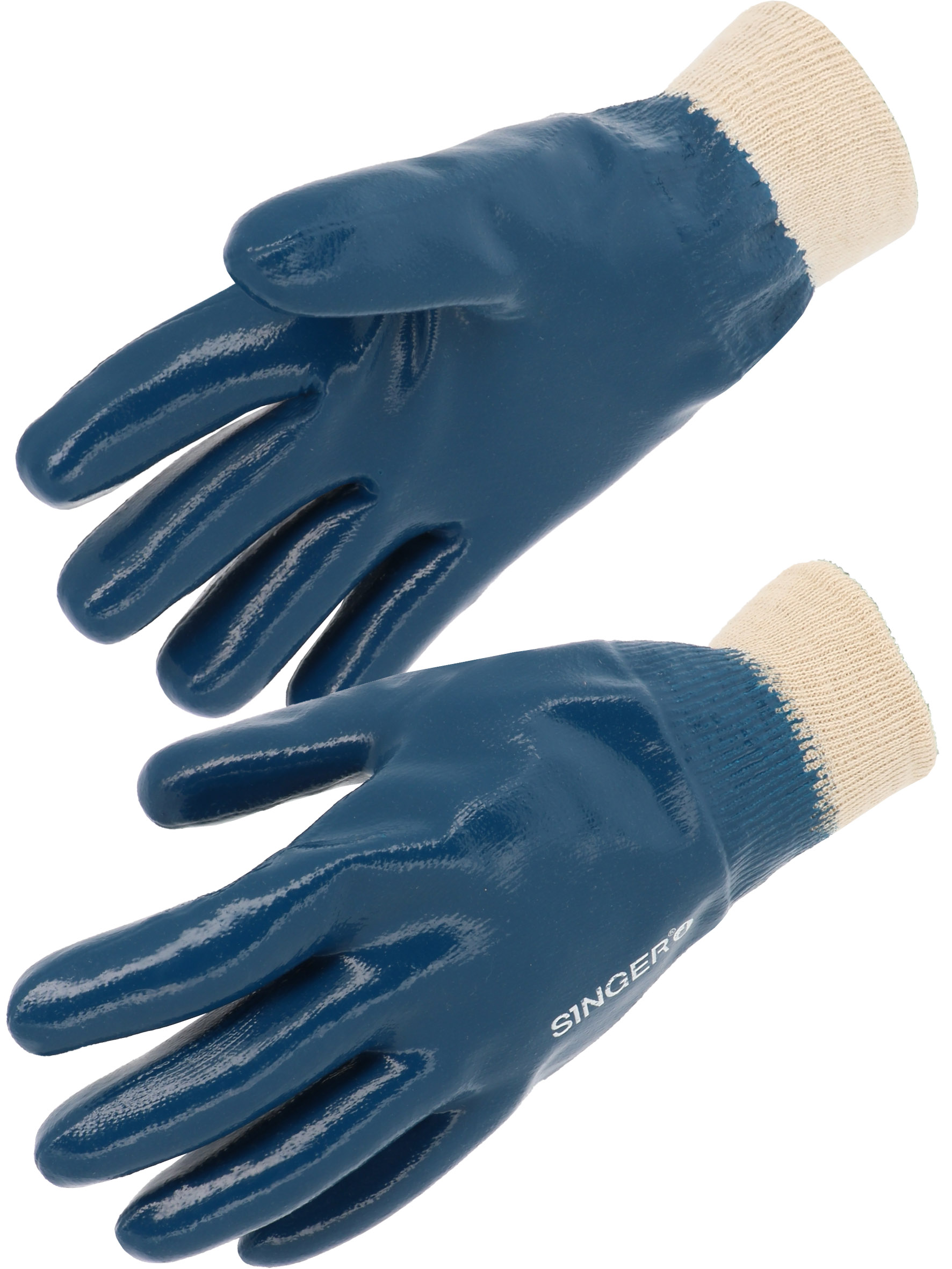 SINGER SAFETY NBR327 Blue Cotton Glove, Size 9, Nitrile Coating