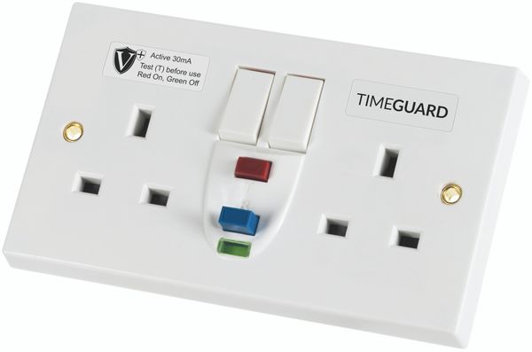 Timeguard 30A, BS 7288 Fixing, Active, 2 Gang RCD Socket, Thermoset, Surface Mount , Switched No, 230 V ac, White,