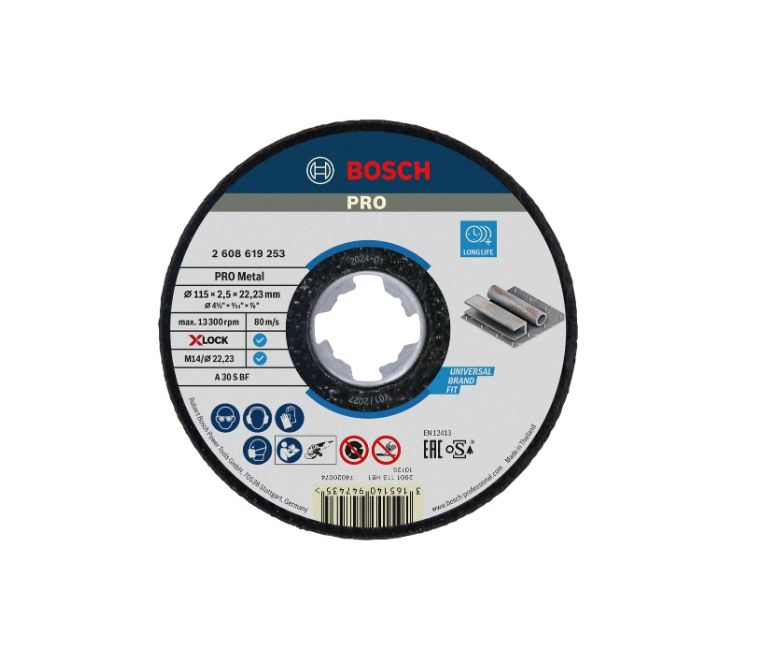 Bosch XLOCK Aluminium Oxide Cutting Disc, 115mm x 2.5mm Thick, 120μm Grit
