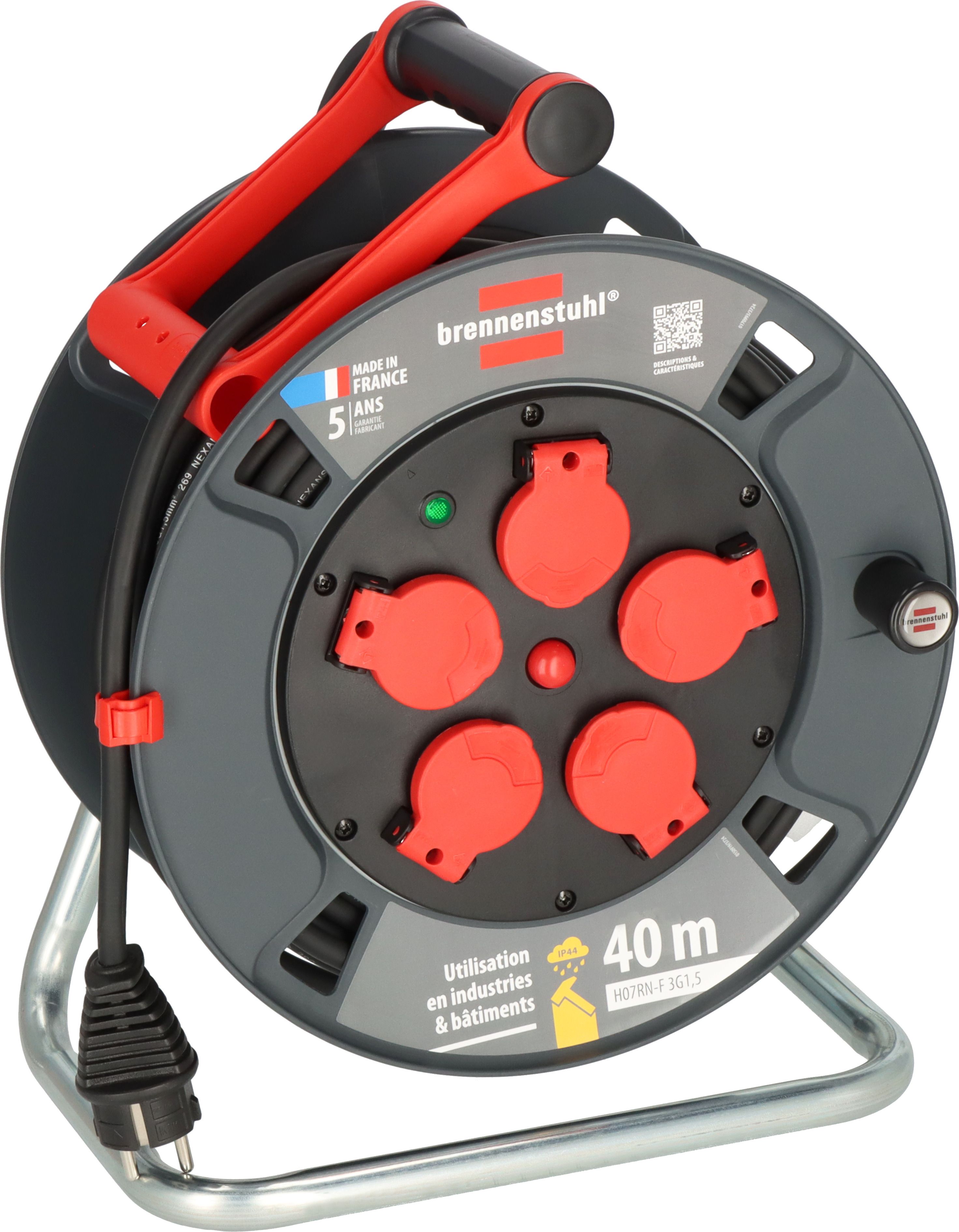 brennenstuhl 40m 5 Socket Type E - French Cable Reel Open Reel, 230 V, IP44