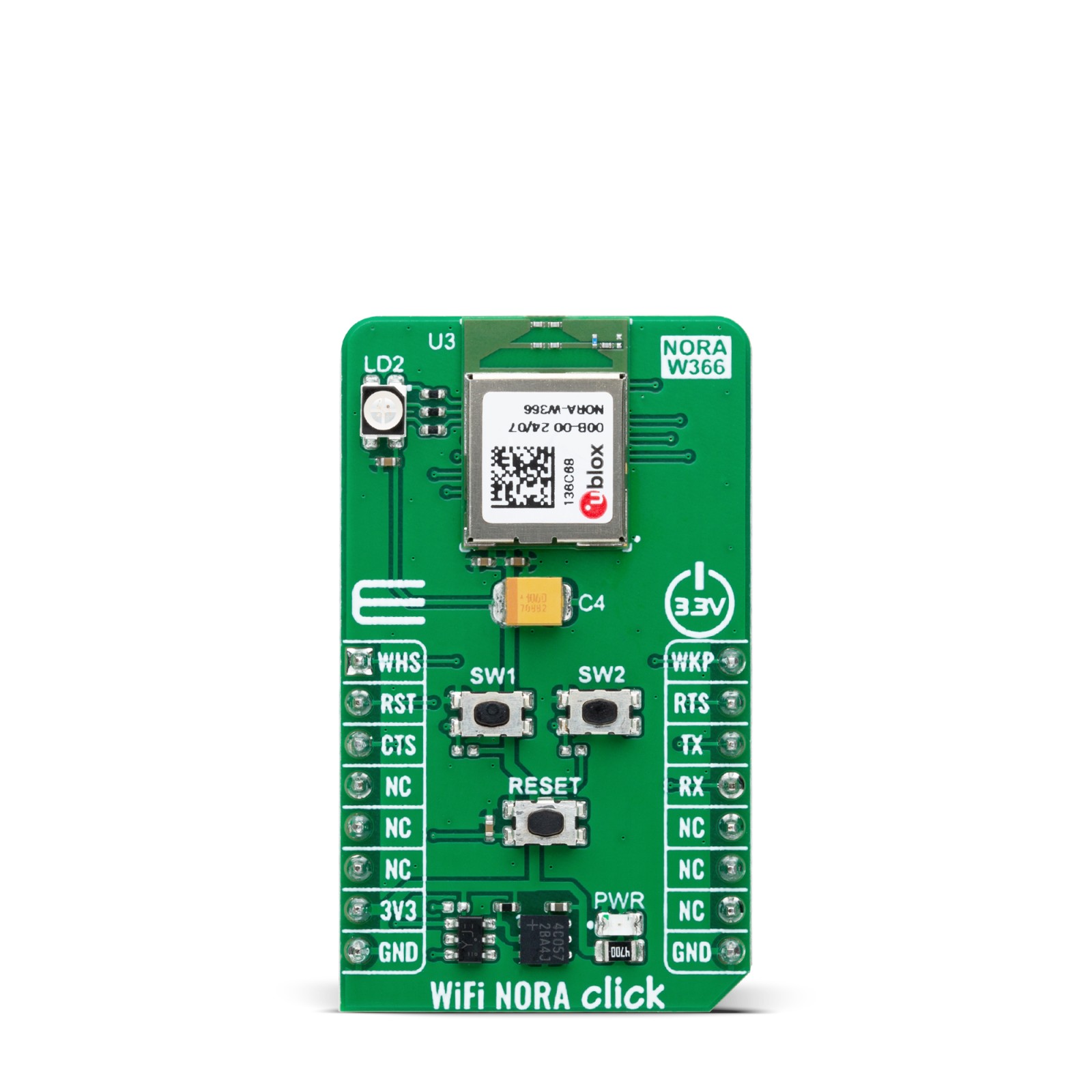 MikroElektronika WiFi Module With Bluetooth Low Energy From U Blox NORA-W366-00B6-00B WiFi, WLAN Communication Board