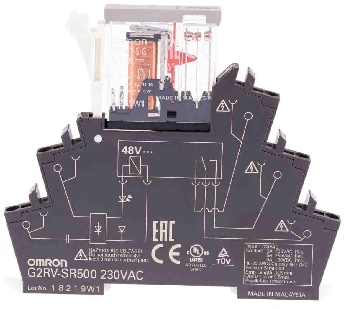 Omron DIN Rail Power Relay, 230V ac Coil, 6A Switching Current, SPDT
