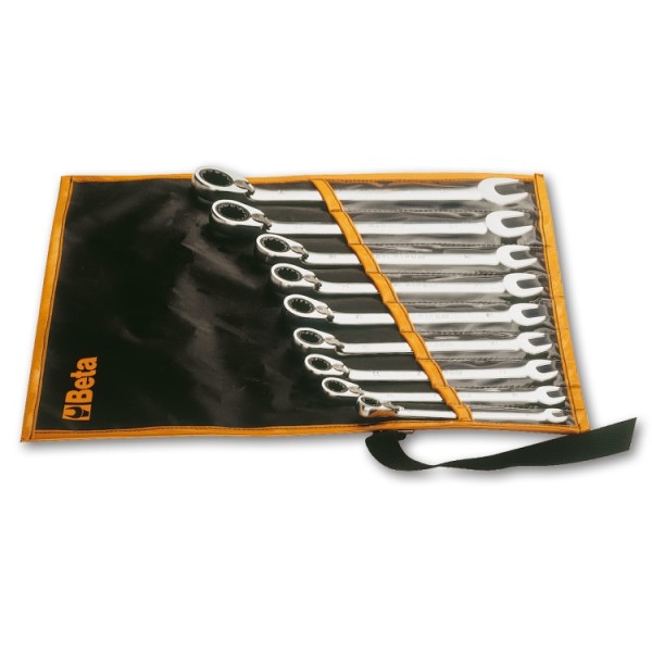 BETA 9-Piece Ratchet Spanner Set, 8 mm, 10 mm, 11 mm, 12 mm, 13 mm, 14 mm, 15 mm, 17 mm, 19 mm, Chrome Vanadium