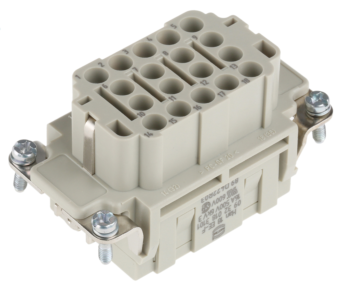 HARTING Heavy Duty Power Connector Insert, 16A, Female, Han EE Series, 18 Contacts
