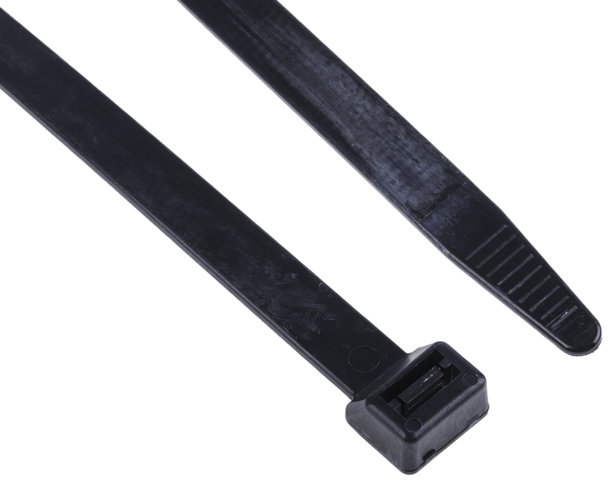 RS PRO Cable Tie, Flame Retardant, 380mm x 12.7 mm, Black Nylon, Pk-50