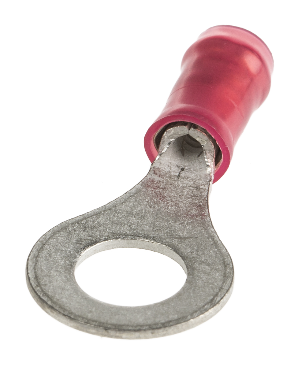 TE Connectivity, PIDG Insulated Ring Terminal, M6 Stud Size, 0.26mm² to 1.65mm² Wire Size, Red