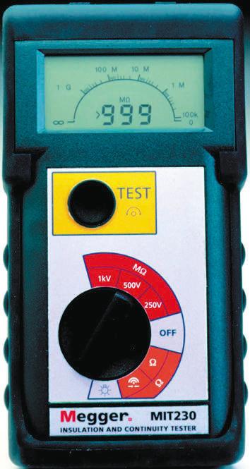 Megger MIT230 Insulation & Continuity Tester, 250V dc Min, 1000V dc Max, 999MΩ Max, CAT III 300V - UKAS Calibration