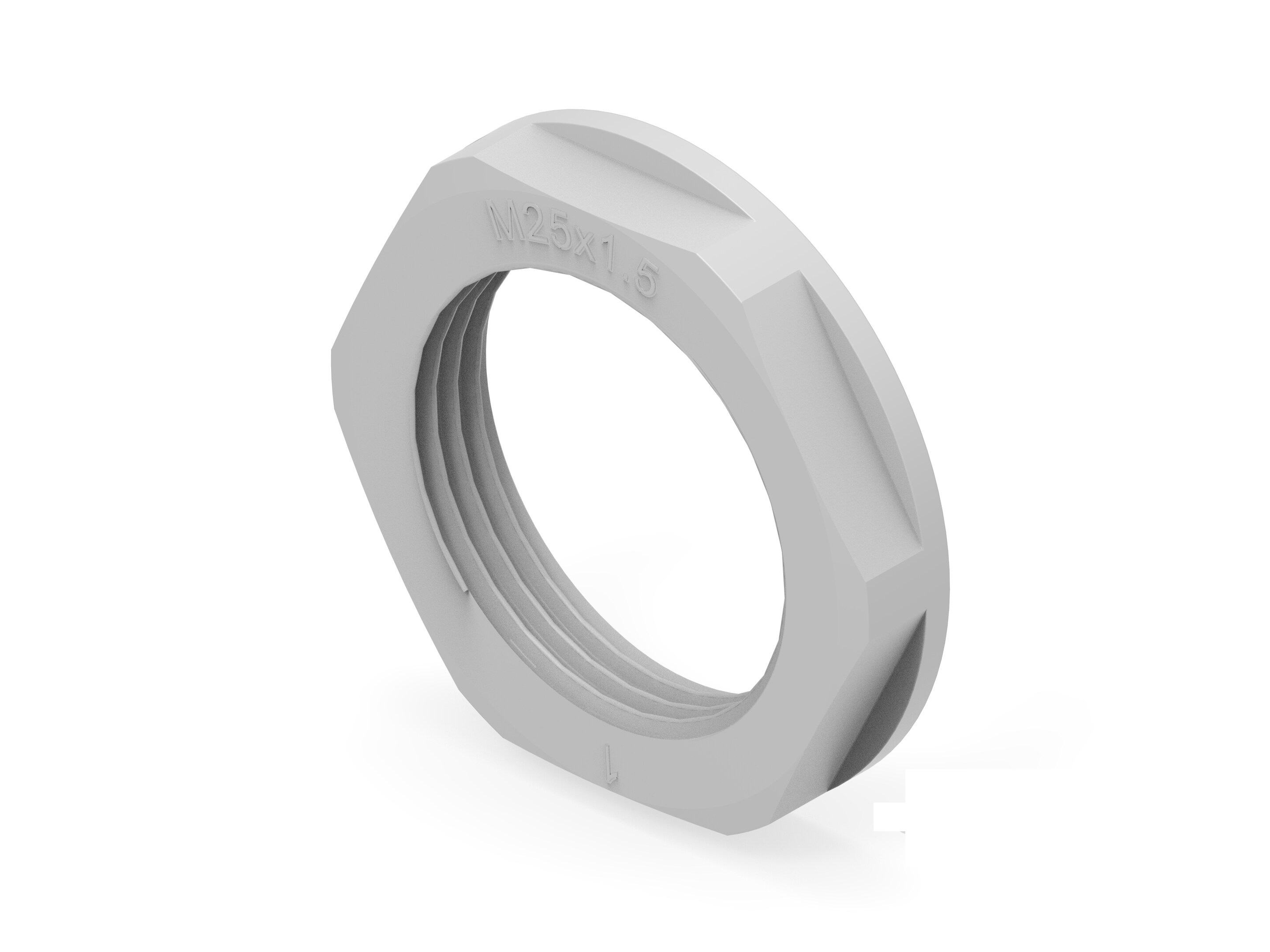 Light Grey UL 94 V2 PA 6 Cable Gland Locknut, M25 Thread