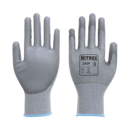 Unigloves 245P Grey Fibreglass, HPPE, Polyester, Spandex, Steel Work Gloves, Size 7, Polyurethane Coating