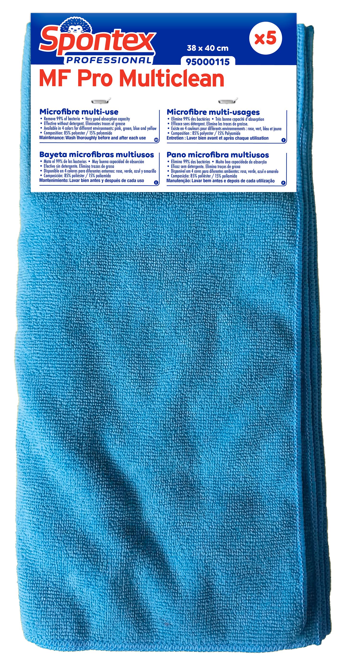 Spontex Spontex Blue Polyamide, Polyester Cloths for Cleaning, Pack of 5, 380 x 400mm, Repeat Use