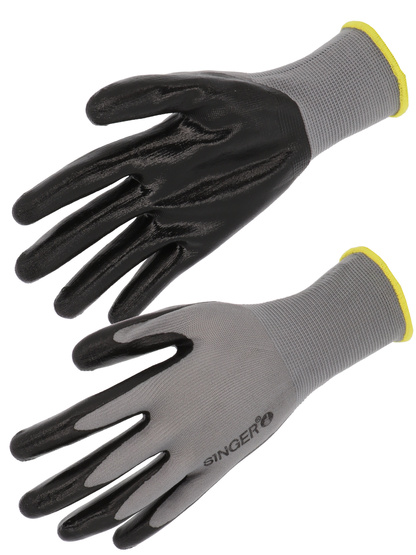 SINGER SAFETY PER13NIB Black, Grey Polyester (Liner) Work Gloves, Size 8, Nitrile Coating