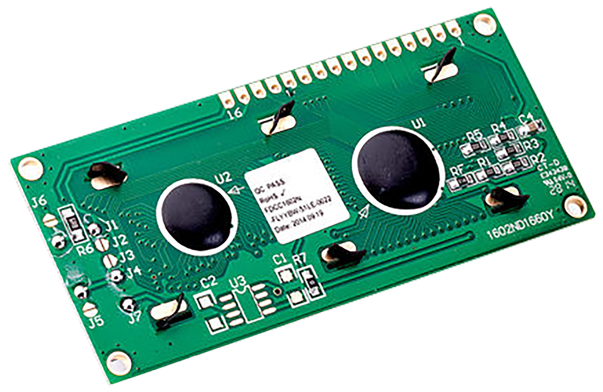 Fordata FC1602N01-FHYYBW-51SE FC Alphanumeric LCD Alphanumeric Display, Green, Yellow on Yellow-Green, 2 Rows by 16